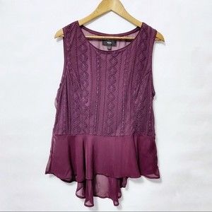 Mossimo Plum Chiffon Lace Sheer Blouse Tank